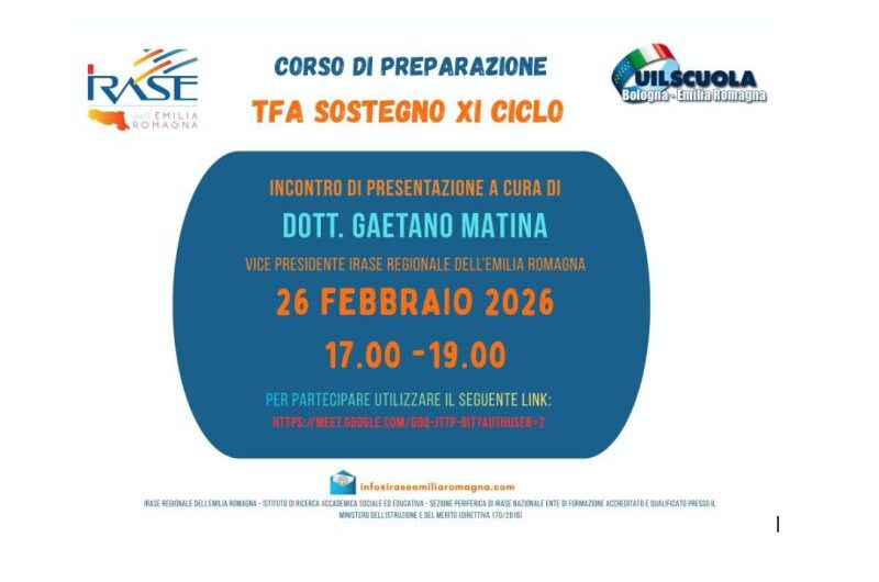 IRASE Regionale dell’Emilia Romagna: TFA sostegno XI ciclo 2026 – Corso di preparazione al TFA Sostegno